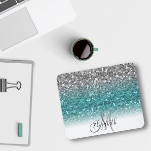 Teal Silver Ombre Glitter Bling Personlig Musmatta