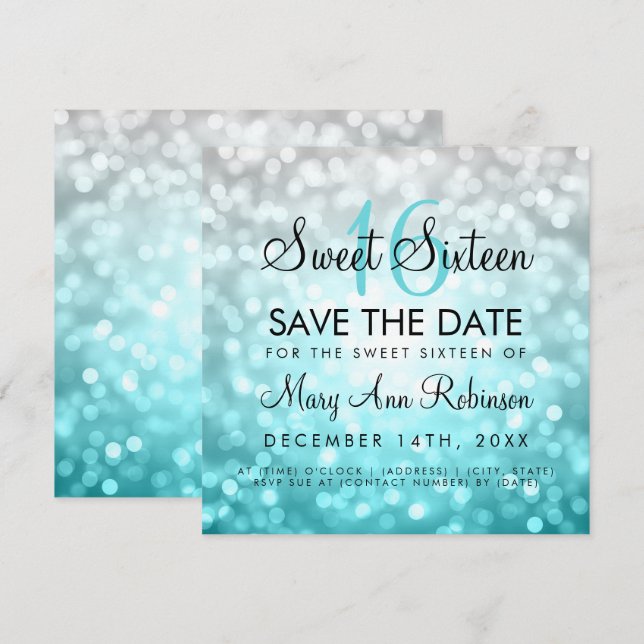 Teal Silver Ombre Sweet 16 Birthday Glitter Ljus Inbjudningar (Fram/baksida)