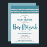 Teal Silver Pub Mitzvah Tallit Simple Modern Bold Inbjudningar<br><div class="desc">Var stolt, gladd och visa den här milstolpen av Pub Mitzvah! Skicka ut den här coolan, en unik, modern inbjudan till personligen om en händelse att komma ihåg. Dold, dammig, tealblått manustypografi, David stjärna och en dammig tealblått och silver glitter stripe tallit inspirerade grafisk övertäckning av en enkel, vit bakgrund....</div>