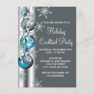 Teal Silver Snöflinga Ornament Julfest Inbjudningar