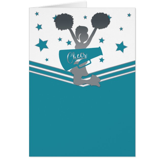Teal Silver Stars Cheer Leaderstyrande Tack OBS Kort (Framsidan)