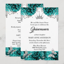 Teal silver tiara butterfly blue ro quinceanera