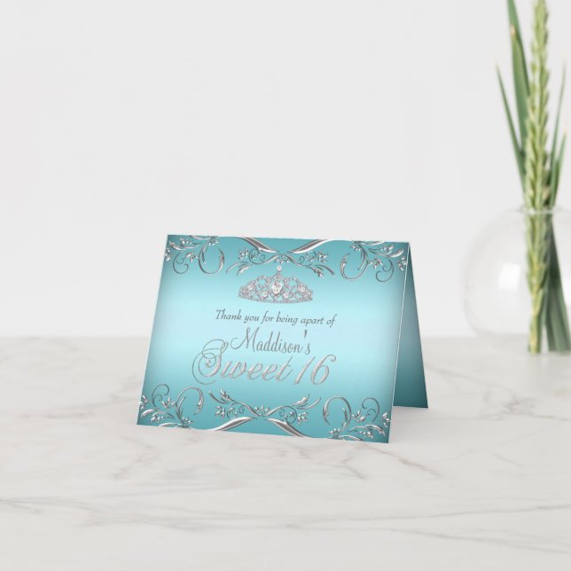 Teal & Silver Tiara Sweet 16 - tackkort (Framsida)