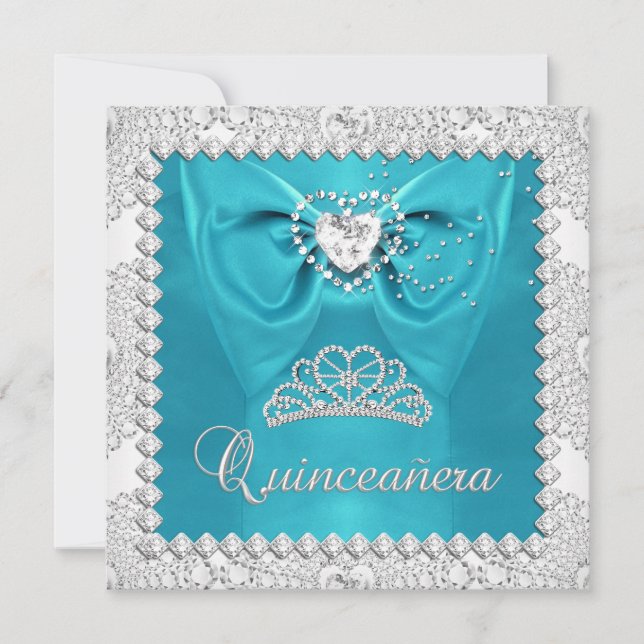 Teal Silver White Quinceanera 15:e Födelsedagsfest Inbjudningar (Framsida)