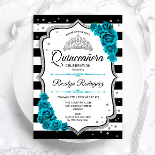 Teal Silver White Quinceanera Inbjudningar