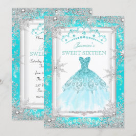 Teal Silver Winter Wonderland Sweet 16 Party Inbjudningar