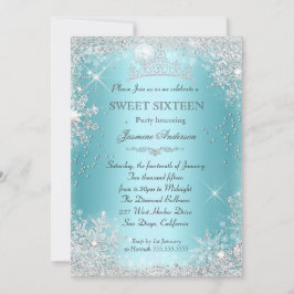 Teal Silver Winter Wonderland Sweet 16 Tiara Inbjudningar