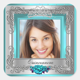 Teal Silvera Rosor Quinceanera 15-årsdag Fyrkantigt Klistermärke