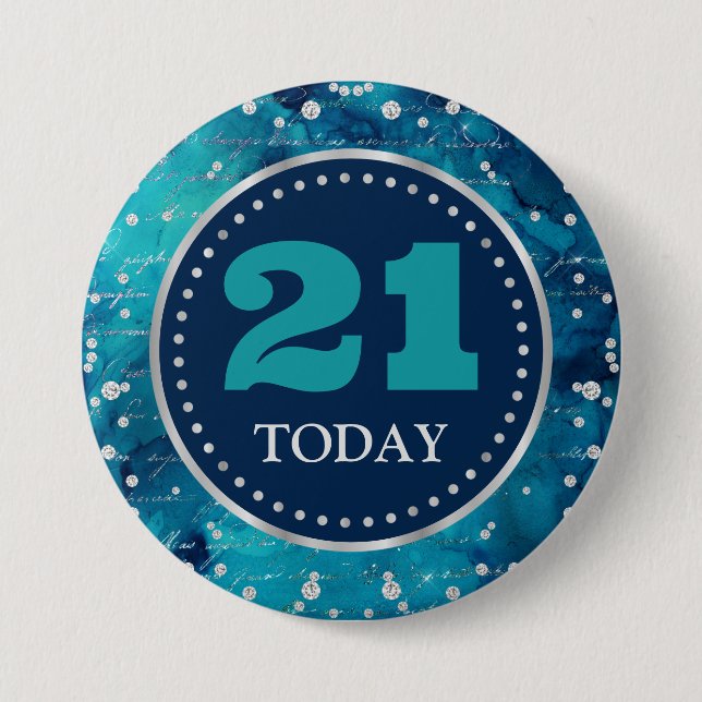 Teal Sjöjungfru Brev Mönster & Glitter födelsedag Knapp (Framsida)