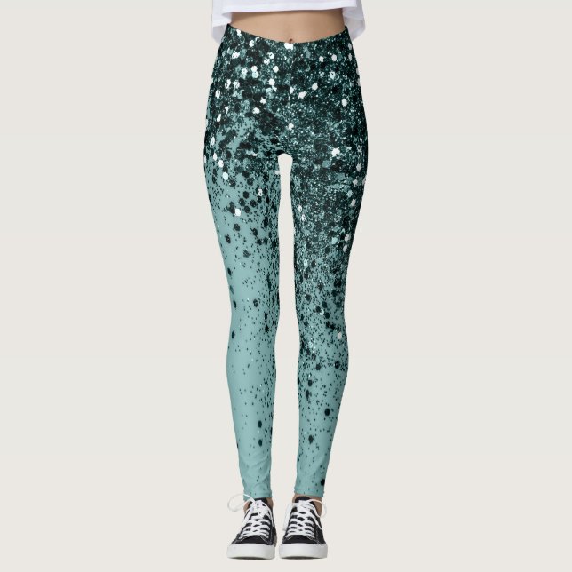 Teal Sjöjungfru Ocean Glitter #4 (Faux Glitter) #a Leggings (Framsida)
