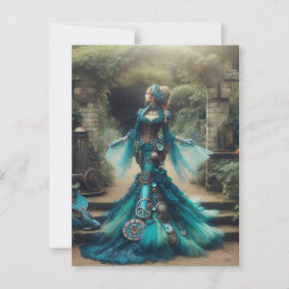 Teal Sjöjungfru Steampunk Vintage Victorian Dam Vykort