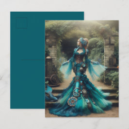 Teal Sjöjungfru Steampunk Vintage Victorian Dam Vykort