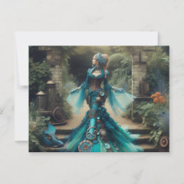 Teal Sjöjungfru Steampunk Vintage Victorian Dam Vykort