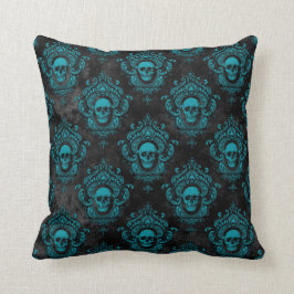 Teal Skull och Mörk Grått Gothic Kudde