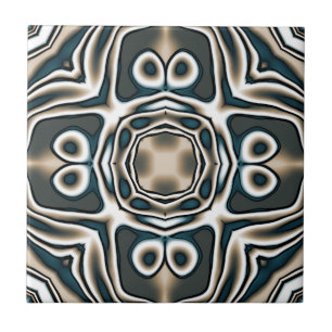 Teal Slate Blue Grått Taupe Brown Ethnic Tribe Art Kakelplatta