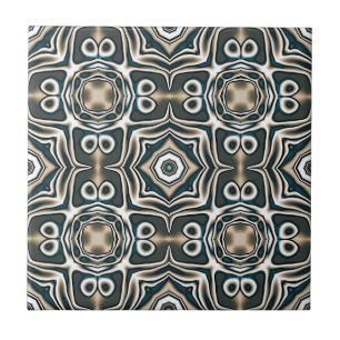 Teal Slate Blue Grått Taupe Brown Ethnic Tribe Art Kakelplatta