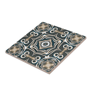 Teal Slate Blue Grått Taupe Brown Ethnic Tribe Art Kakelplatta