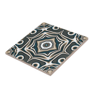 Teal Slate Blue Grått Taupe Brown Ethnic Tribe Art Kakelplatta