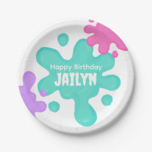Teal Slime Birthday Papper Plate