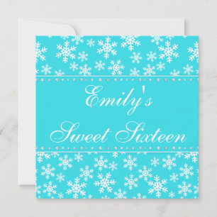 Teal Snöflingor Diamond Sweet 16 Inbjudningar