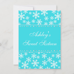 Teal Snöflingor Faux Diamond Sweet 16 Inbjudningar