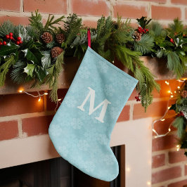 Teal Snöflingor Monogrammed-julklapp Stor Julstrumpa