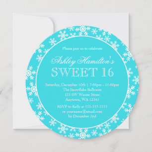 Teal Snöflingor Sweet 16 Winter Wonderland Round Inbjudningar