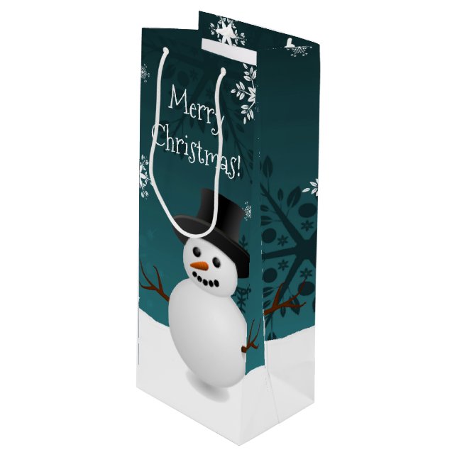 Teal Snögubbe Winter Scene jul jul Vin Gift Bag (Framsidan Vinklad)