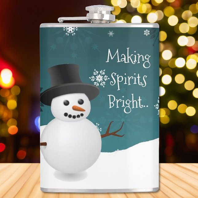 Teal Snögubbe Winter Scene-julkolv Fickplunta (Teal Snowman Winter Scene Christmas Flask)