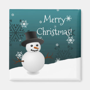 Teal Snögubbe Winter Scenery jul Magnet