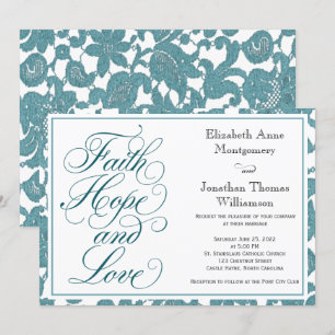 Teal Snöre Script Faith Hope & Kärlek Bröllop Inbjudningar