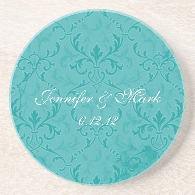 Teal Snöre Wedding Favor Underlägg Sandsten (Framsidan)