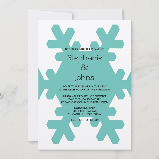 Teal Snowflake Elegant Grått Silver Winter Wedding Inbjudningar (Framsida)