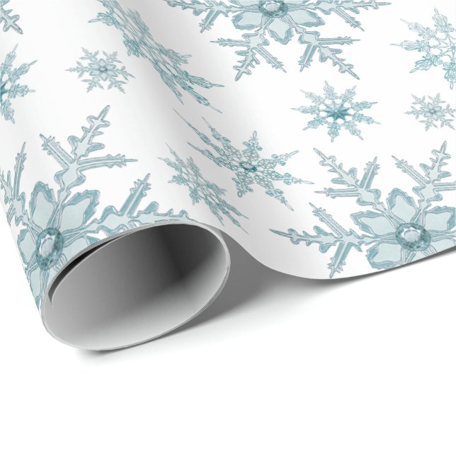 Teal Snowflake jul Mönster Gift Wrap Presentpapper (Rullad Hörn)