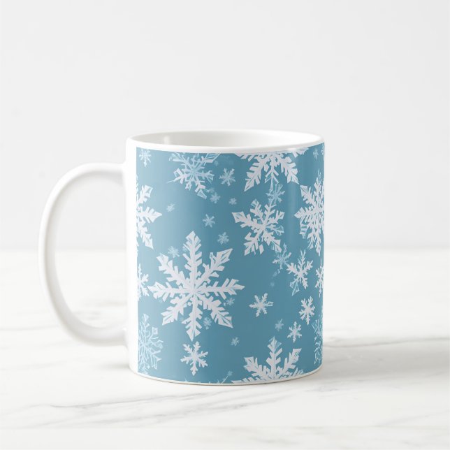 Teal Snowflake Mönster Kaffemugg (Vänster)