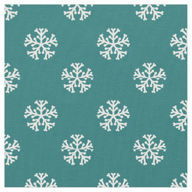 Teal Snowflake Mönster Tyg (Närbild)