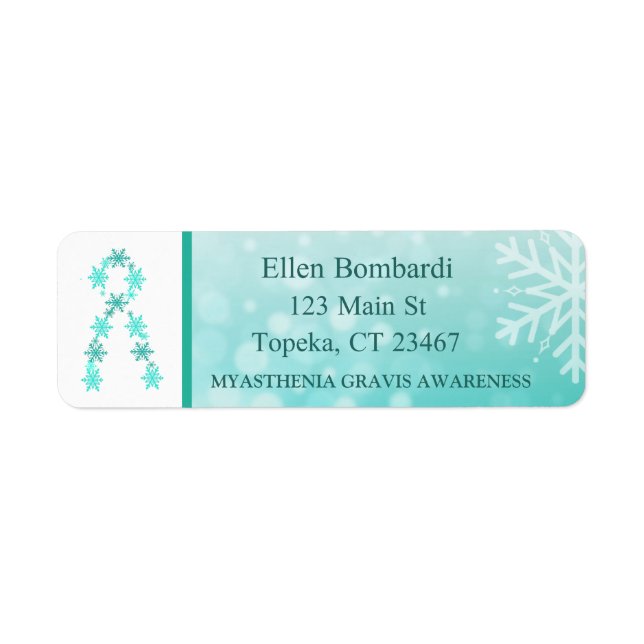 Teal Snowflake och MG Awareness Ribbon Returadress Etikett (Framsidan)