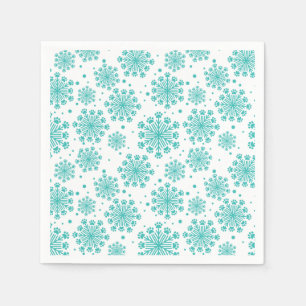Teal Snowflake på vit med paw print mönster Pappersservett
