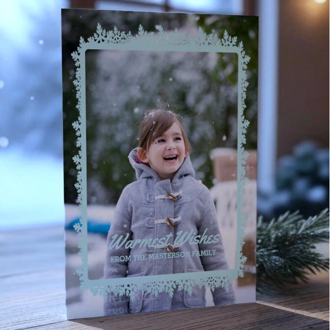Teal Snowflake Ram Helgdag Photo Julkort (Teal Snowflake Frame Holiday Photo Card)