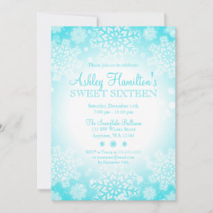 Teal Snowflake Winter Wonderland Sweet 16 Inbjudningar