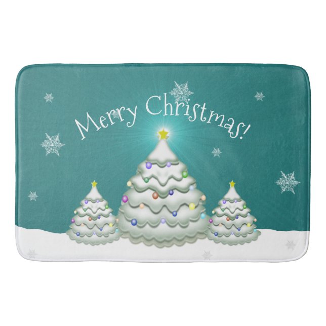 Teal Snowy Julgran Bath Mat Badrumsmatta (Framsidan)