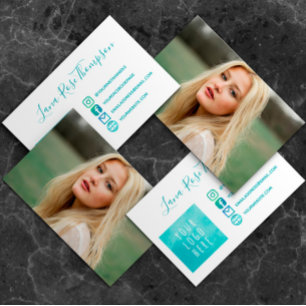 Teal Social Media Icons Foto och Logotyp Visitkort