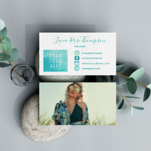 Teal Social Media Icons Photo Logotyp Pronouns Visitkort