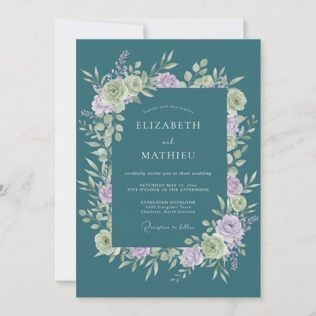 Teal Soft Bloom Romance Wedding Inbjudningar (Framsida)