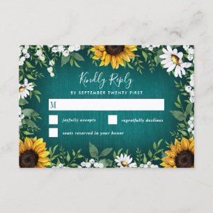 Teal Solros Land Rustic Bröllops OSA-kort OSA Kort