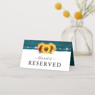Teal Solros Ro Reserved Bröllop Bord Signs Placeringskort