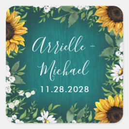 Teal Solros Rustic Wedmedors Stickers Fyrkantigt Klistermärke