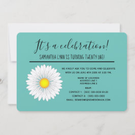 Teal Söt Little Daisy 21:a födelsedagen Party Inbjudningar