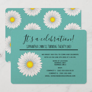 Teal Söt Little Daisy 21:a födelsedagen Party Inbjudningar