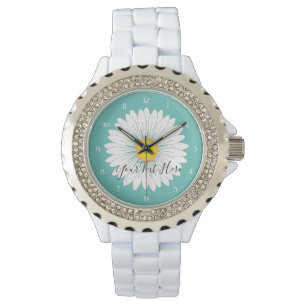 Teal Söt Little Daisy Anpassningsbar Rhinestone e Armbandsur